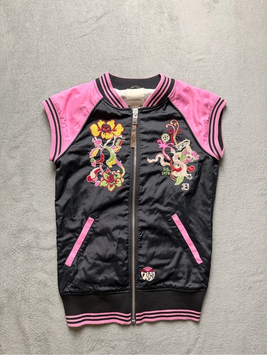 Diesel Jackets & Blazers - Diesel Pink & Black Embroidered Bomber Vest Jacket